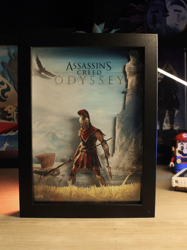 Dioramax - Cadre lumineux Assassin's Creed Odyssey | Déco Gamingroom | Tableau Assassin's Creed Odyssey | Affiche jeux vidéo | Idée cadeau gamer