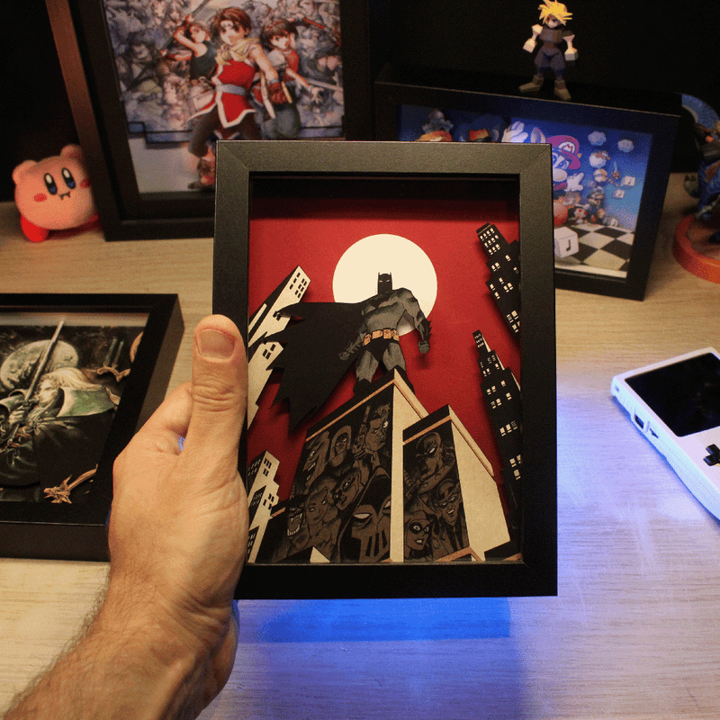 Dioramax - Cadre lumineux LED Batman | Déco Gaming-room | Tableau lumineux | Affiche jeux vidéo | Idée cadeau gamer | Retro-gaming
