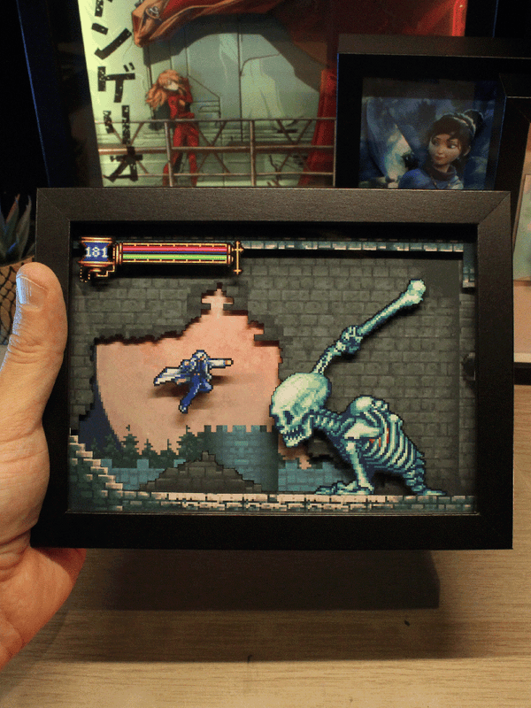 Dioramax - Cadre lumineux LED Castlevania | Déco Gaming-room | Tableau Final Fantasy VII | Affiche jeux vidéo | Idée cadeau gamer | Retro-gaming