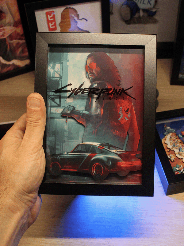 Dioramax - Cadre lumineux LED Cyberpunk | Déco Gaming-room | Tableau lumineux | Affiche jeux vidéo | Idée cadeau gamer | Retro-gaming