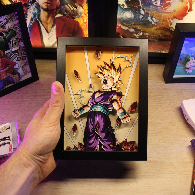 Dioramax - Cadre lumineux LED DBZ Gohan | Déco Gaming-room | Tableau lumineux | Affiche jeux vidéo | Idée cadeau gamer | Retro-gaming