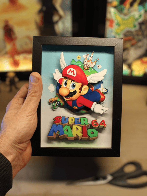 Dioramax - Cadre lumineux LED Siper Mario 64 | Déco Gaming-room | Tableau lumineux | Affiche jeux vidéo | Idée cadeau gamer | Retro-gaming