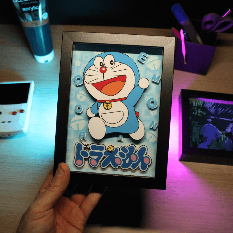 Dioramax - Cadre lumineux LED Doreamon | Déco Gaming-room | Tableau lumineux | Affiche jeux vidéo | Idée cadeau gamer | Retro-gaming