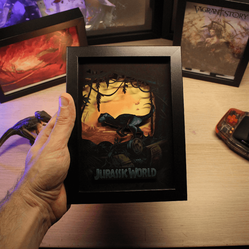 Dioramax - Cadre lumineux LED Jurassic World | Déco Gaming-room | Tableau lumineux | Affiche jeux vidéo | Idée cadeau gamer | Retro-gaming