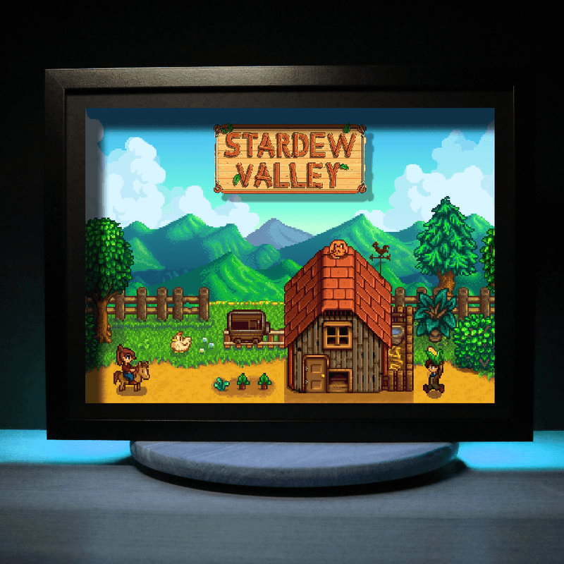 Dioramax - Cadre lumineux LED Stardew valley | Déco Gaming-room | Tableau lumineux | Affiche jeux vidéo | Idée cadeau gamer | Retro-gaming