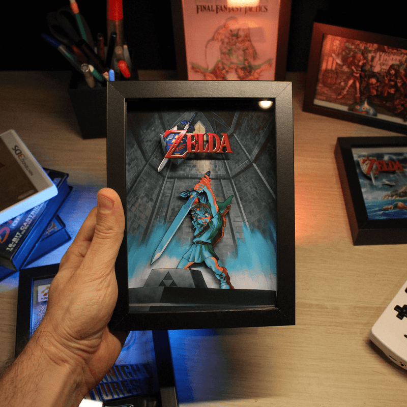 Dioramax - Cadre lumineux LED Zelda Ocarina | Déco Gaming-room | Tableau lumineux | Affiche jeux vidéo | Idée cadeau gamer | Retro-gaming