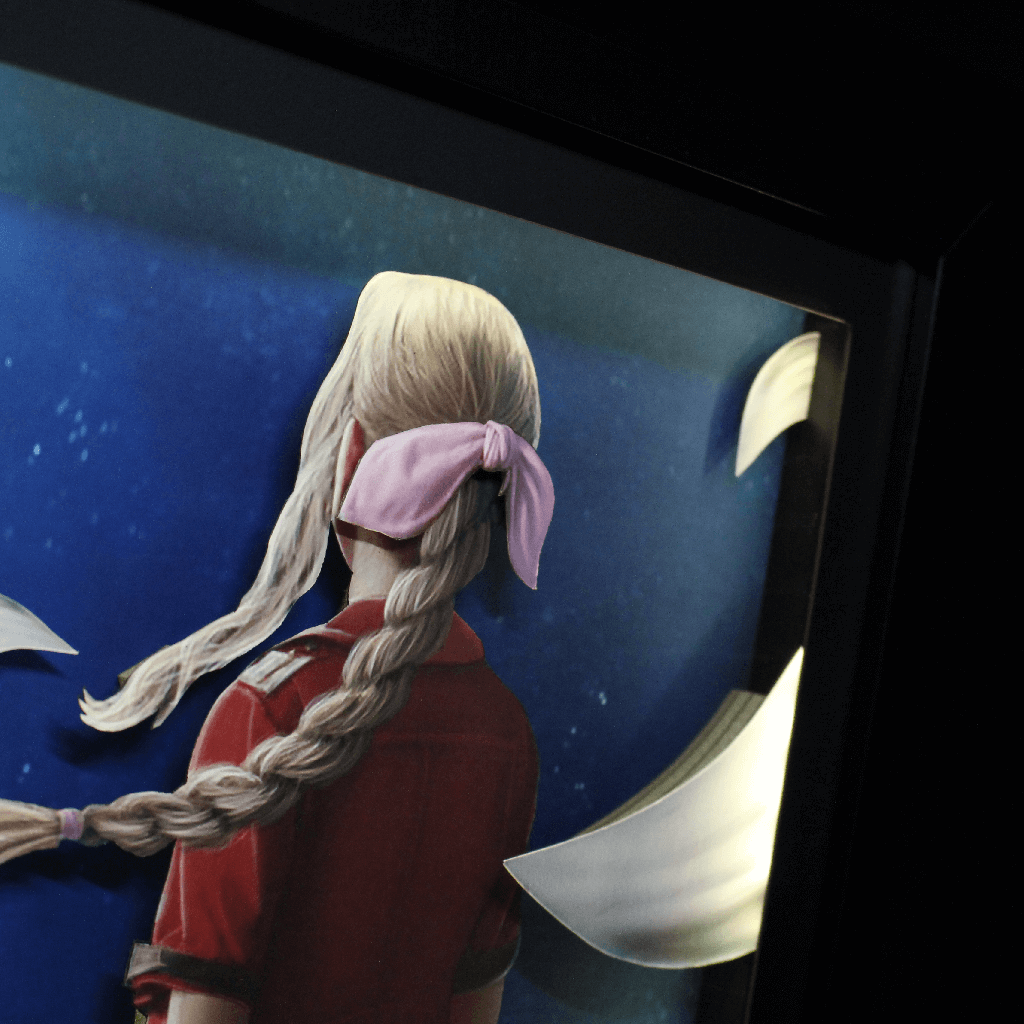 Dioramax - Cadre lumineux LED FF7 Aerith | Déco Gaming-room | Tableau lumineux | Affiche jeux vidéo | Idée cadeau gamer | Retro-gaming