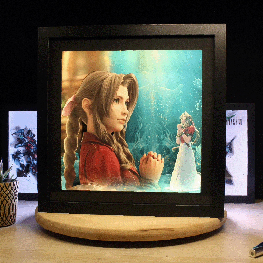 Dioramax - Cadre lumineux FF7 | Déco Gamingroom | Tableau Final Fantasy VII | Affiche jeux vidéo | Idée cadeau gamer