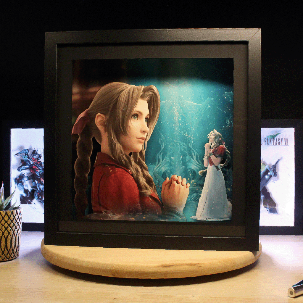 Dioramax - Cadre lumineux FF7 | Déco Gamingroom | Tableau Final Fantasy VII | Affiche jeux vidéo | Idée cadeau gamer
