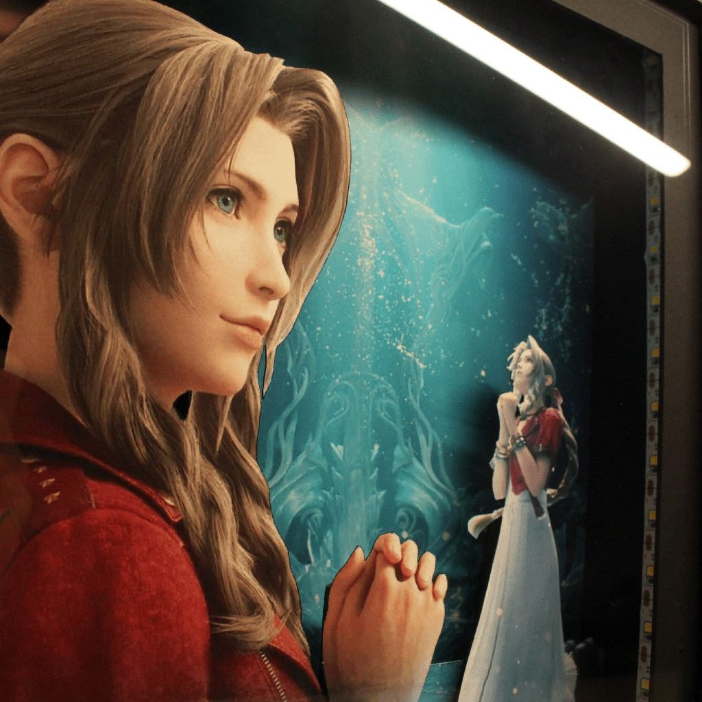 Dioramax - Cadre lumineux LED FF7 | Déco Gaming-room | Tableau Final Fantasy VII | Affiche jeux vidéo | Idée cadeau gamer | Retro-gaming