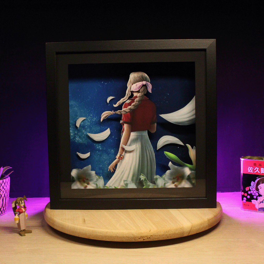 Dioramax - Cadre lumineux LED FF7 Aerith | Déco Gaming-room | Tableau lumineux | Affiche jeux vidéo | Idée cadeau gamer | Retro-gaming