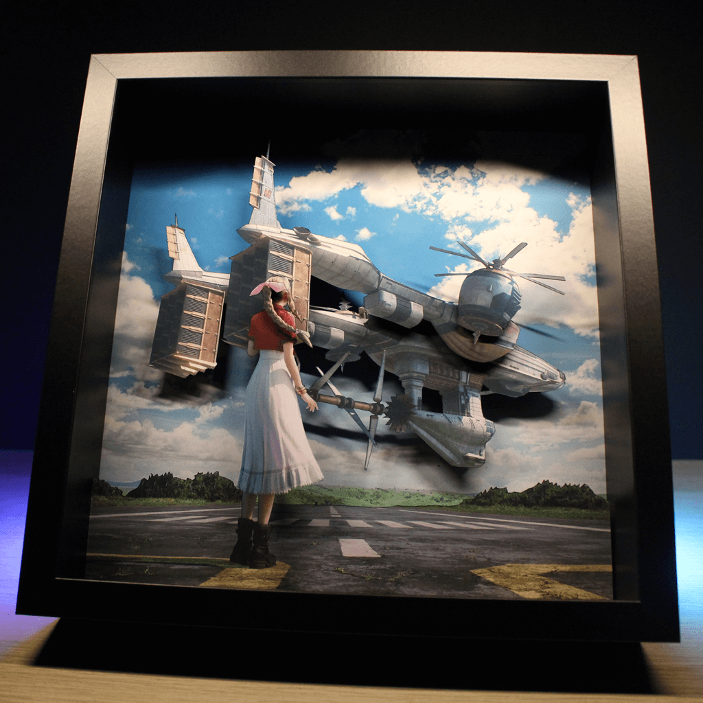 Dioramax - Cadre lumineux LED FF7 | Déco Gaming-room | Tableau lumineux | Affiche jeux vidéo | Idée cadeau gamer | Retro-gaming