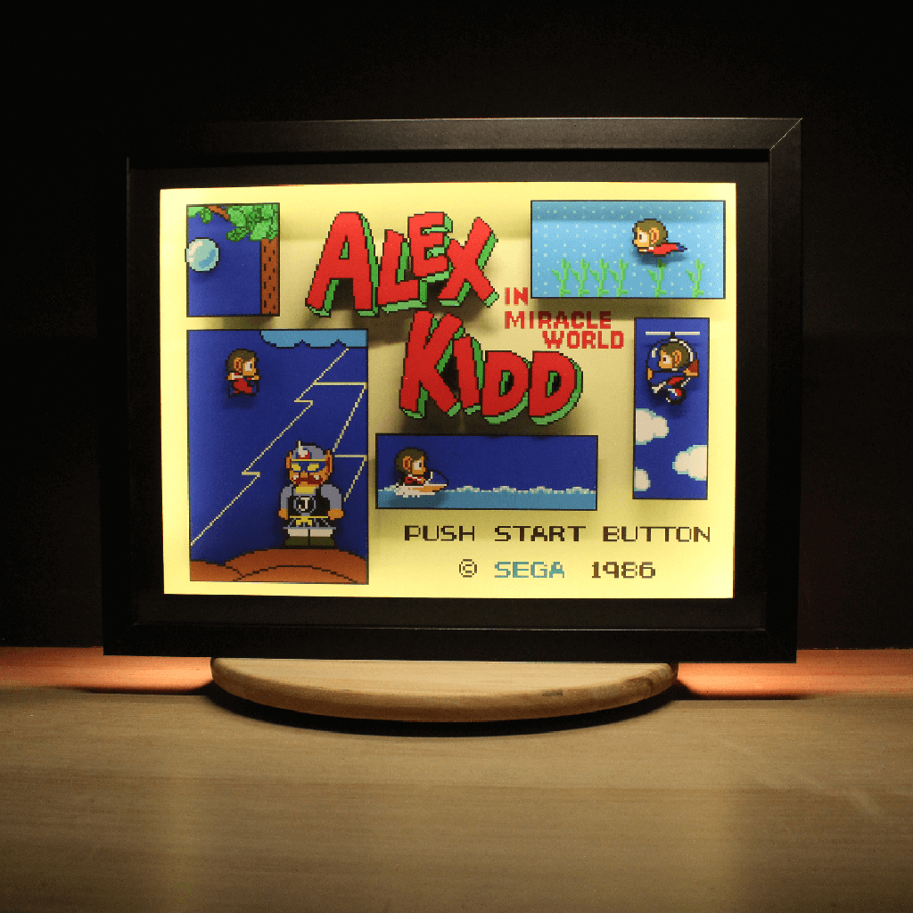 Dioramax - Cadre lumineux LED Alex kidd | Déco Gaming-room | Tableau lumineux | Affiche jeux vidéo | Idée cadeau gamer | Retro-gaming