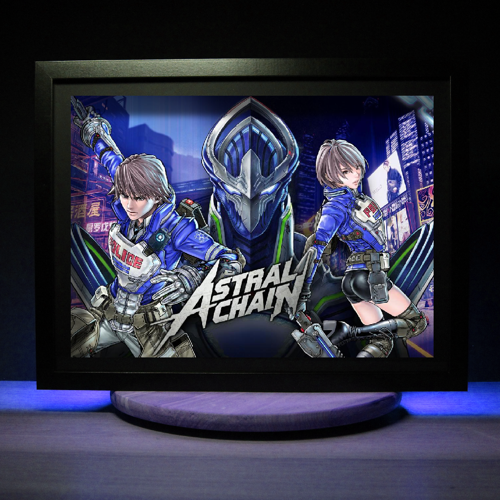 Dioramax - Cadre lumineux LED Astral chain | Déco Gaming-room | Tableau lumineux | Affiche jeux vidéo | Idée cadeau gamer | Retro-gaming