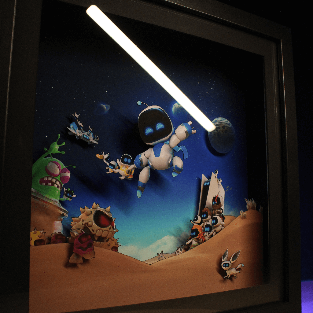 Dioramax - Cadre lumineux LED Astrobot | Déco Gaming-room | Tableau lumineux | Affiche jeux vidéo | Idée cadeau gamer | Retro-gaming
