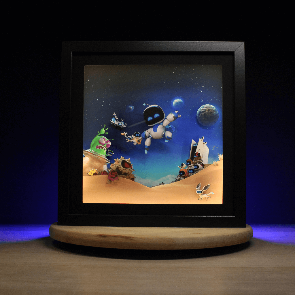 Dioramax - Cadre lumineux LED Astrobot | Déco Gaming-room | Tableau lumineux | Affiche jeux vidéo | Idée cadeau gamer | Retro-gaming
