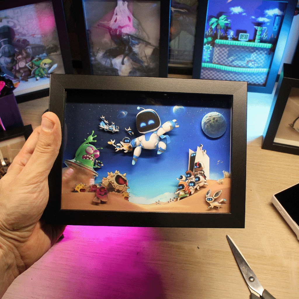 Dioramax - Cadre lumineux LED Astrobot | Déco Gaming-room | Tableau lumineux | Affiche jeux vidéo | Idée cadeau gamer | Retro-gaming
