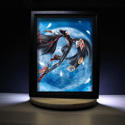 Diorama Bayonetta, déco gaming, cadre lumineux
