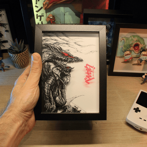 Dioramax - Cadre lumineux LED Berserk | Déco Gaming-room | Tableau Final Fantasy VII | Affiche jeux vidéo | Idée cadeau gamer | Retro-gaming