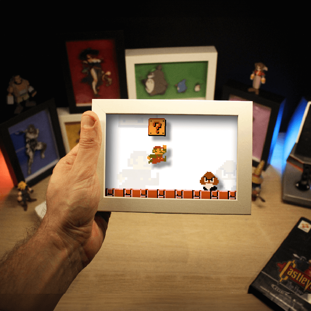 Dioramax - Cadre lumineux LED Super Mario | Déco Gaming-room | Tableau lumineux | Affiche jeux vidéo | Idée cadeau gamer | Retro-gaming