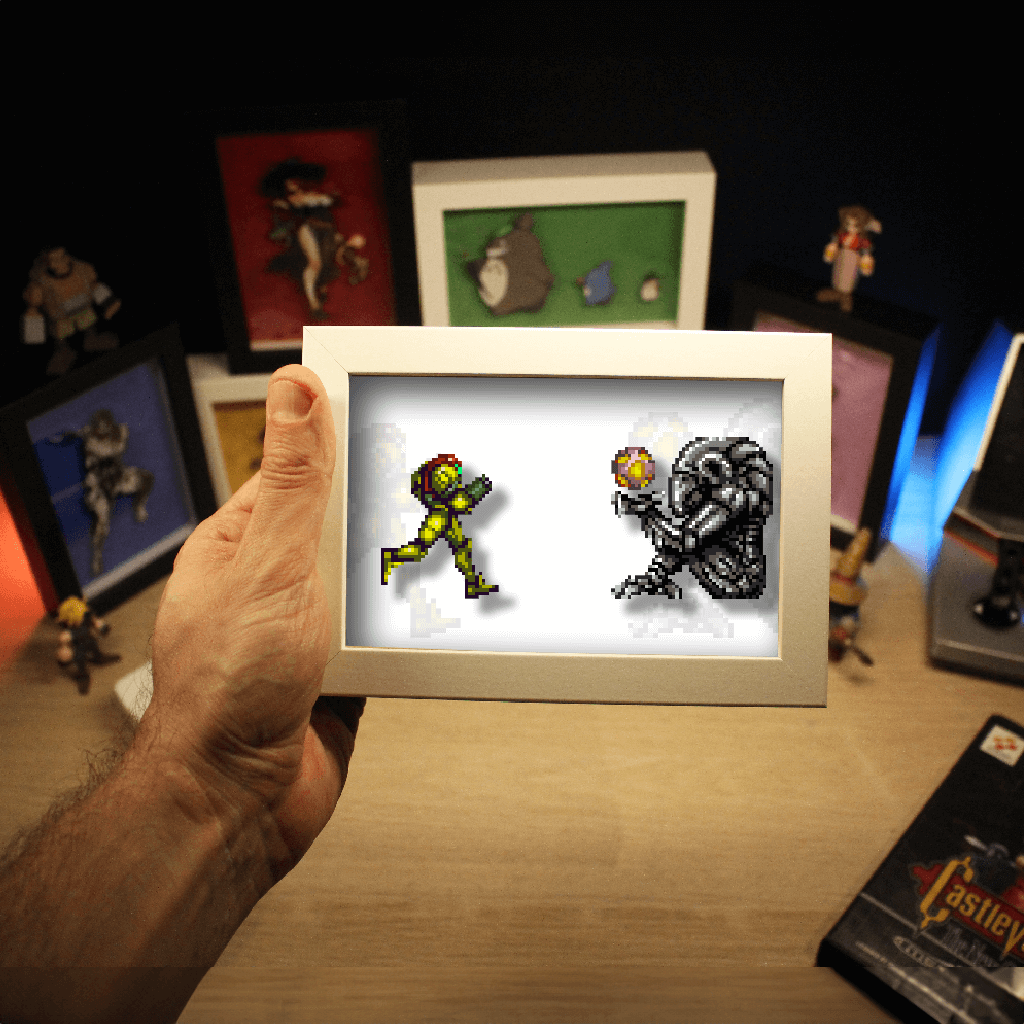 Dioramax - Cadre lumineux LED Super Metroid | Déco Gaming-room | Tableau lumineux | Affiche jeux vidéo | Idée cadeau gamer | Retro-gaming