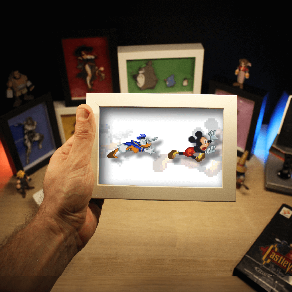 Dioramax - Cadre lumineux LED World of illusions | Déco Gaming-room | Tableau lumineux | Affiche jeux vidéo | Idée cadeau gamer | Retro-gaming