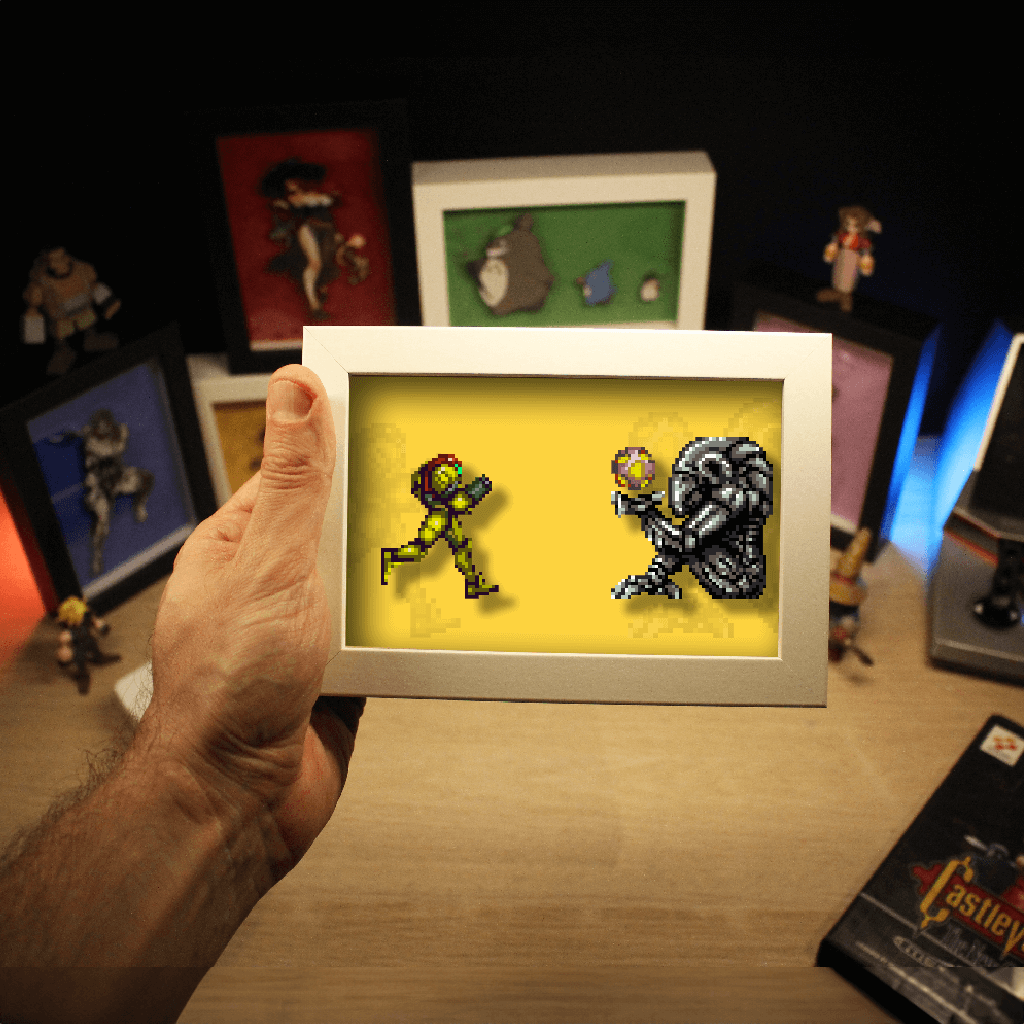 Dioramax - Cadre lumineux LED Super Metroid | Déco Gaming-room | Tableau lumineux | Affiche jeux vidéo | Idée cadeau gamer | Retro-gaming