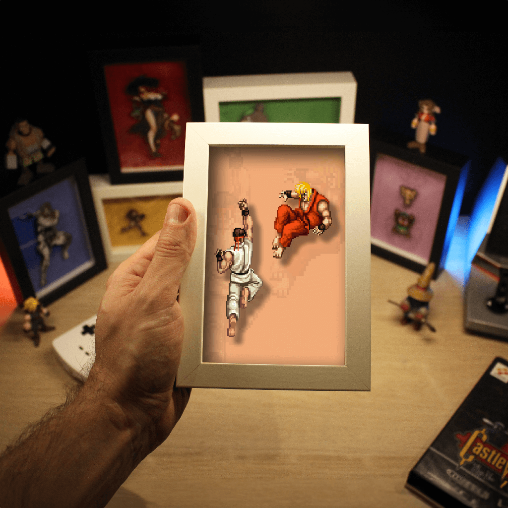 Dioramax - Cadre lumineux LED Street Fighters 2 | Déco Gaming-room | Tableau lumineux | Affiche jeux vidéo | Idée cadeau gamer | Retro-gaming