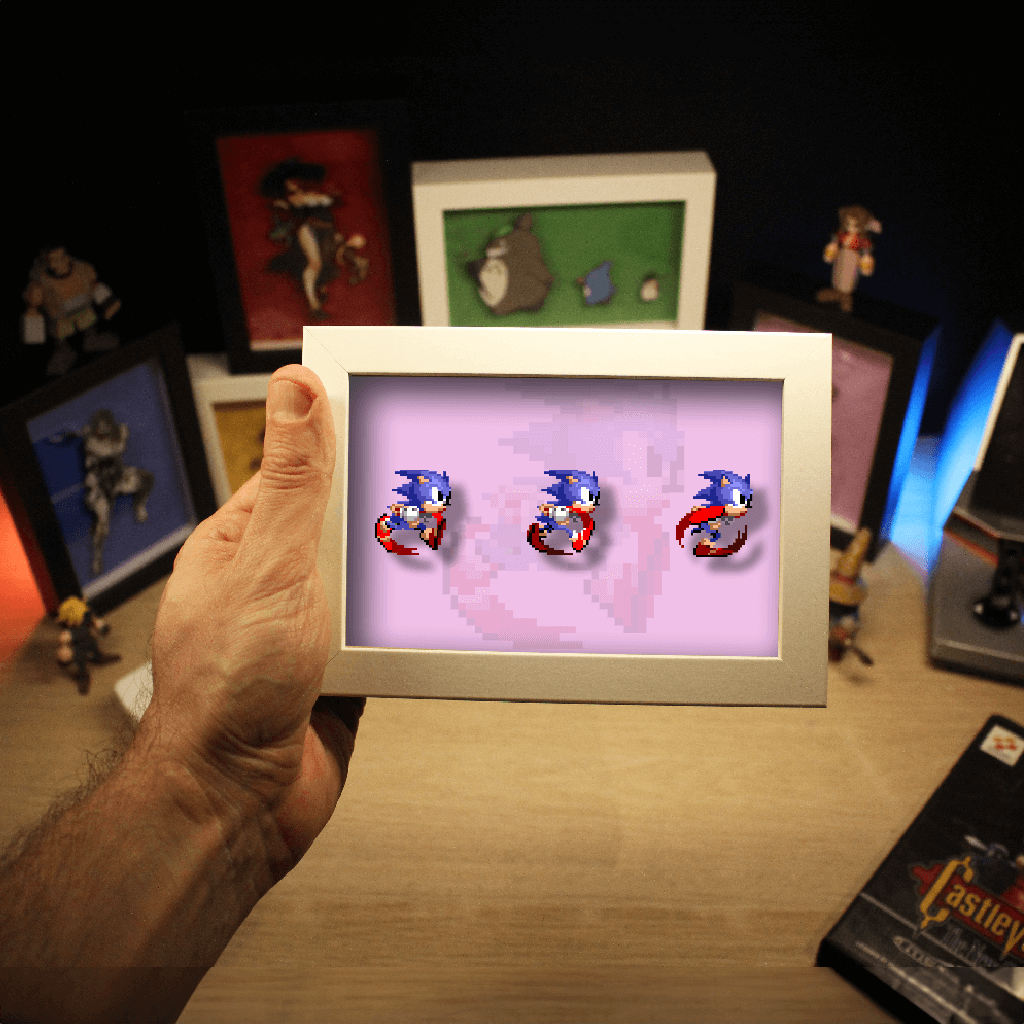 Dioramax - Cadre lumineux LED Sonic | Déco Gaming-room | Tableau lumineux | Affiche jeux vidéo | Idée cadeau gamer | Retro-gaming