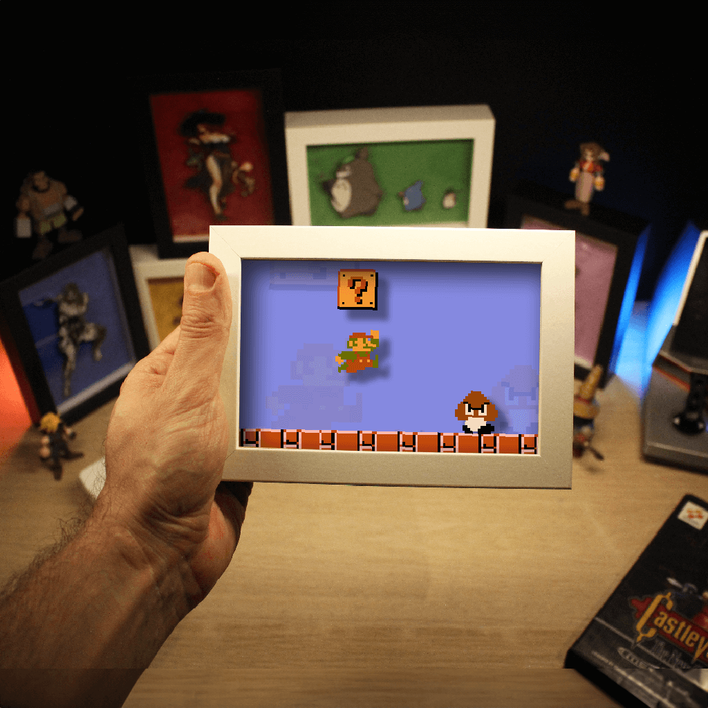 Dioramax - Cadre lumineux LED Super Mario | Déco Gaming-room | Tableau lumineux | Affiche jeux vidéo | Idée cadeau gamer | Retro-gaming