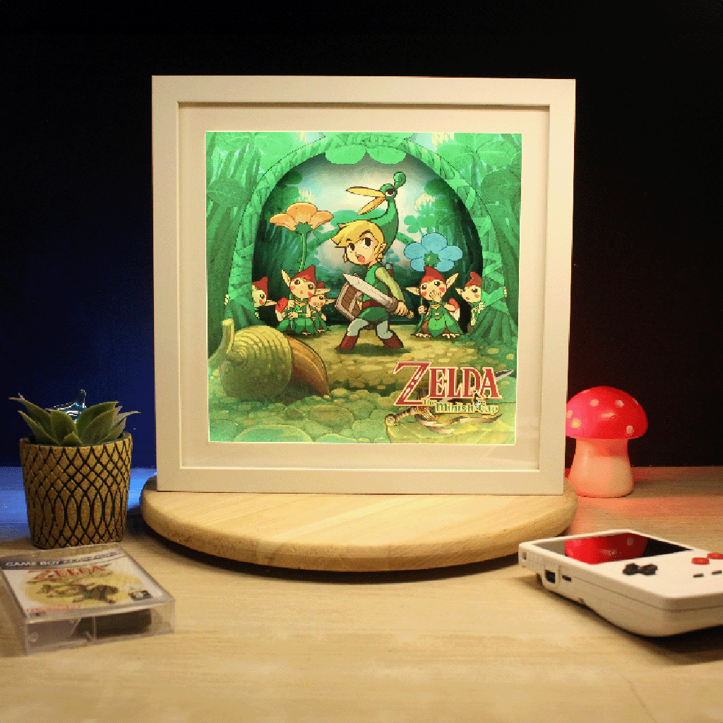 Dioramax - Cadre lumineux Zelda Minish Cap| Déco Gamingroom | Tableau Lumineux Affiche jeux vidéo | Idée cadeau 