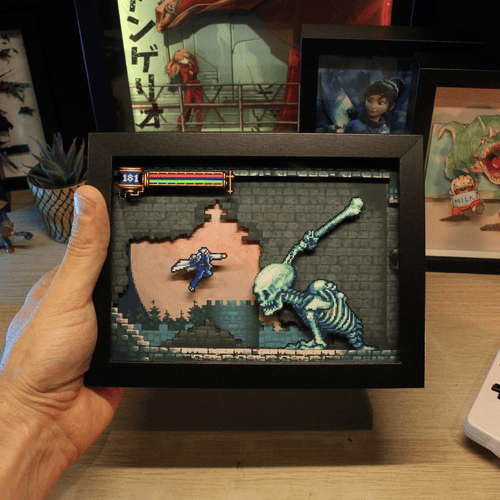 Dioramax - Cadre lumineux LED Castlevania | Déco Gaming-room | Tableau Final Fantasy VII | Affiche jeux vidéo | Idée cadeau gamer | Retro-gaming
