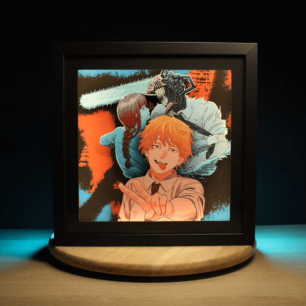 Dioramax - Cadre lumineux LED Chainsawman | Déco Gaming-room | Tableau lumineux | Affiche jeux vidéo | Idée cadeau gamer | Retro-gaming