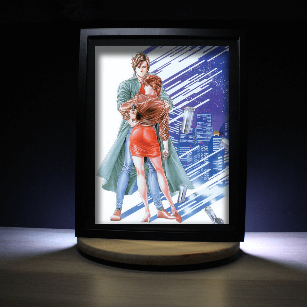 Dioramax - Cadre lumineux LED City Hunter | Déco Gaming-room | Tableau lumineux | Affiche jeux vidéo | Idée cadeau gamer | Retro-gaming