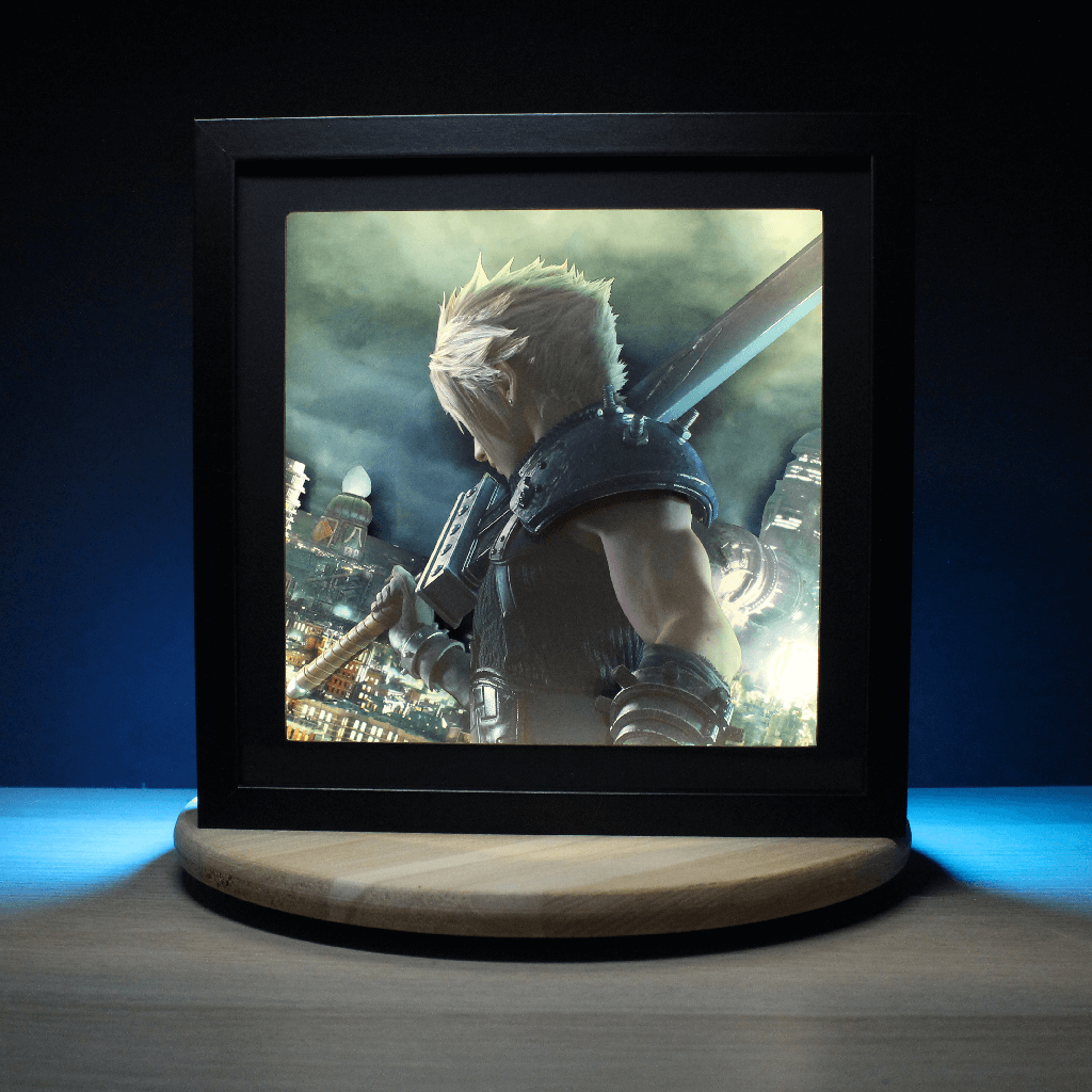 Dioramax - Cadre lumineux LED FF7 | Déco Gaming-room | Tableau lumineux | Affiche jeux vidéo | Idée cadeau gamer | Retro-gaming