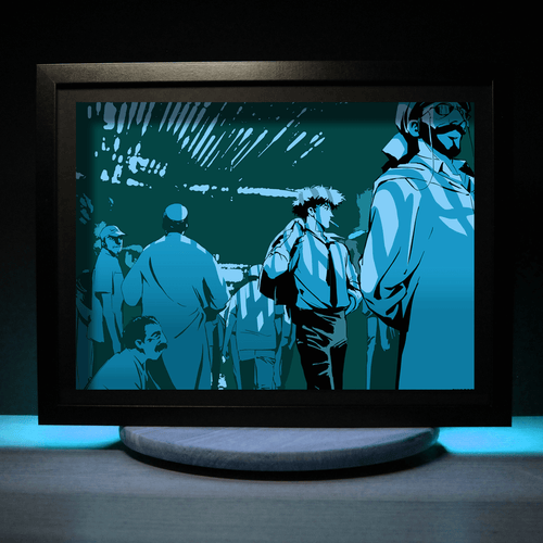 Dioramax - Cadre lumineux LED Cowboy Bebop | Déco Gaming-room | Tableau lumineux | Affiche jeux vidéo | Idée cadeau gamer | Retro-gaming