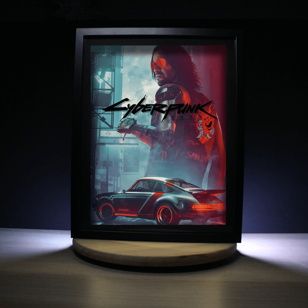 Dioramax - Cadre lumineux LED Cyberpunk | Déco Gaming-room | Tableau lumineux | Affiche jeux vidéo | Idée cadeau gamer | Retro-gaming