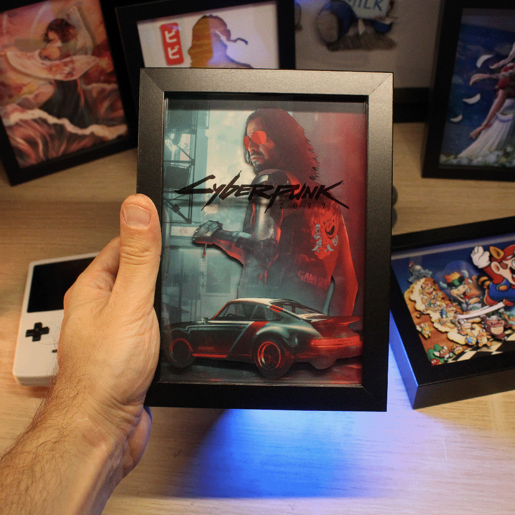 Dioramax - Cadre lumineux LED Cyberpunk | Déco Gaming-room | Tableau lumineux | Affiche jeux vidéo | Idée cadeau gamer | Retro-gaming