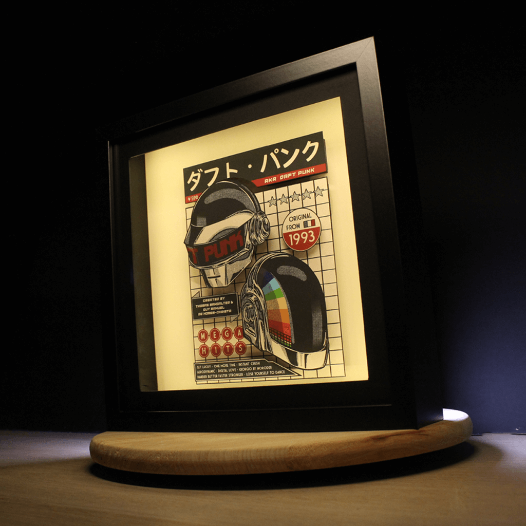 Dioramax - Cadre lumineux LED Daft Punk | Déco Gaming-room | Tableau lumineux | Affiche jeux vidéo | Idée cadeau gamer | Retro-gaming