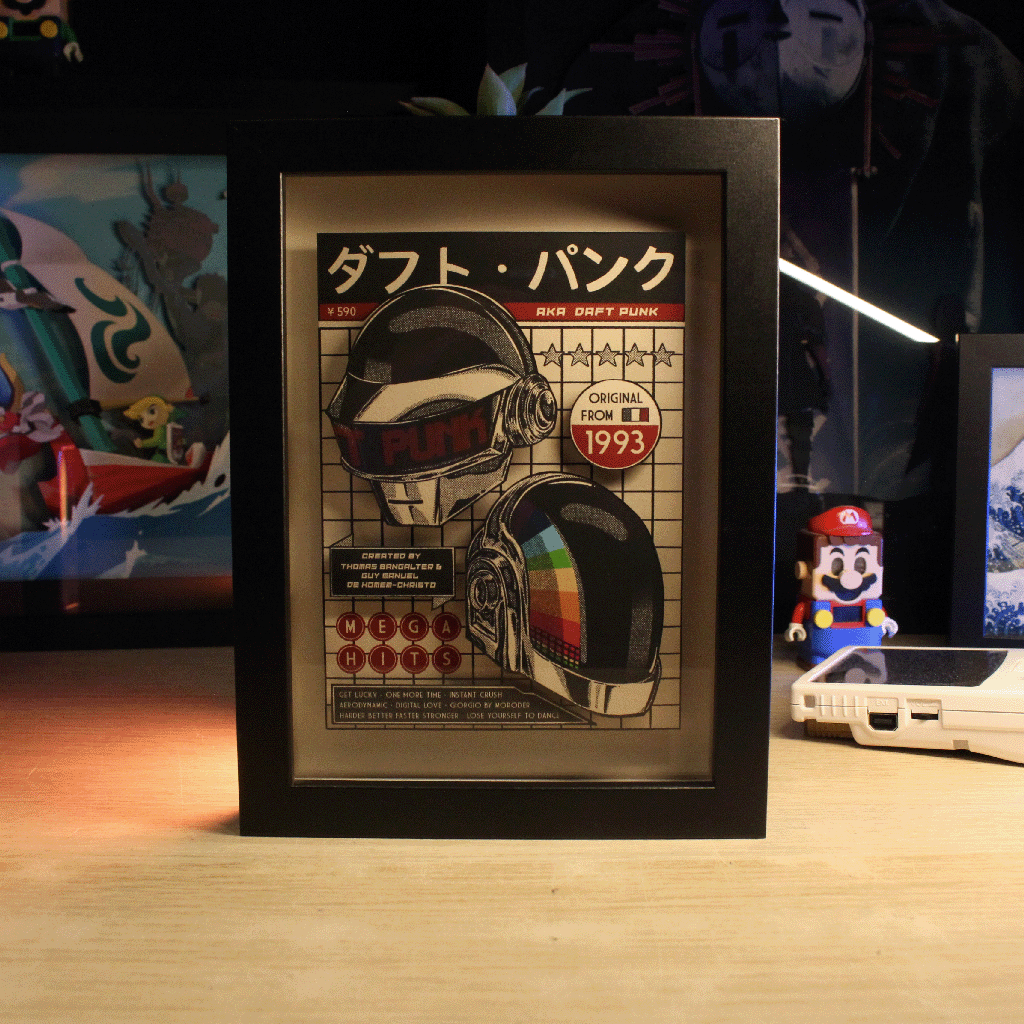 Dioramax - Cadre lumineux LED Daft Punk | Déco Gaming-room | Tableau lumineux | Affiche jeux vidéo | Idée cadeau gamer | Retro-gaming