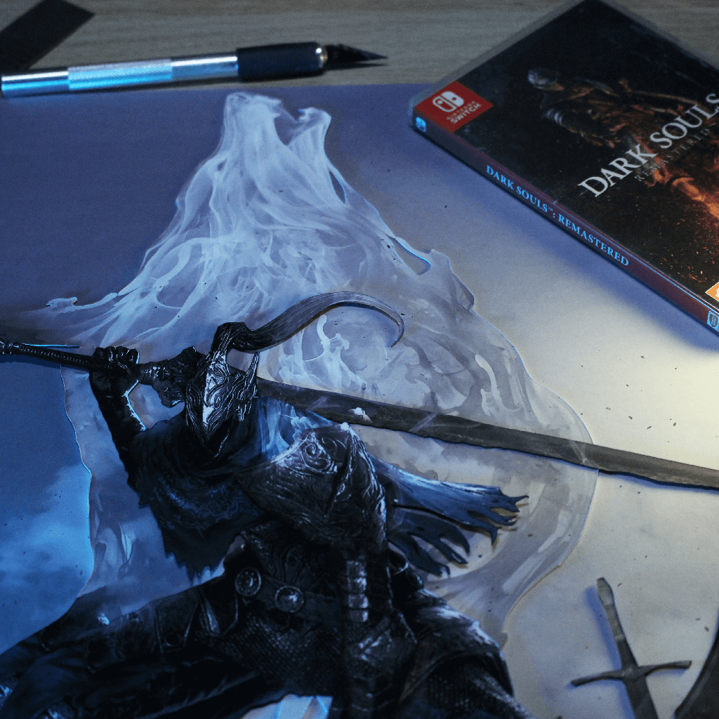 Dioramax - Cadre lumineux LED Dark Souls | Déco Gaming-room | Tableau lumineux | Affiche jeux vidéo | Idée cadeau gamer | Retro-gaming