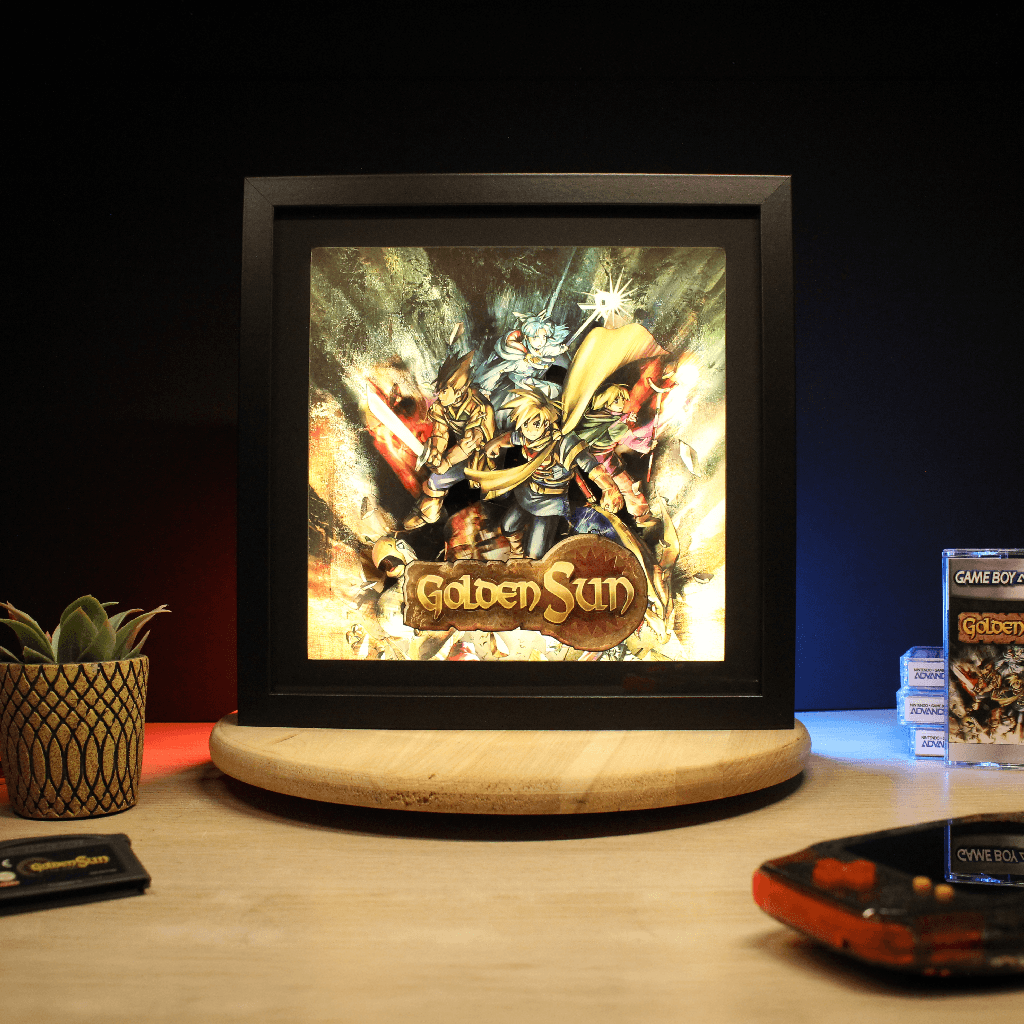Dioramax - Cadre lumineux LED Golden Sun | Déco Gaming-room | Tableau lumineux | Affiche jeux vidéo | Idée cadeau gamer | Retro-gaming