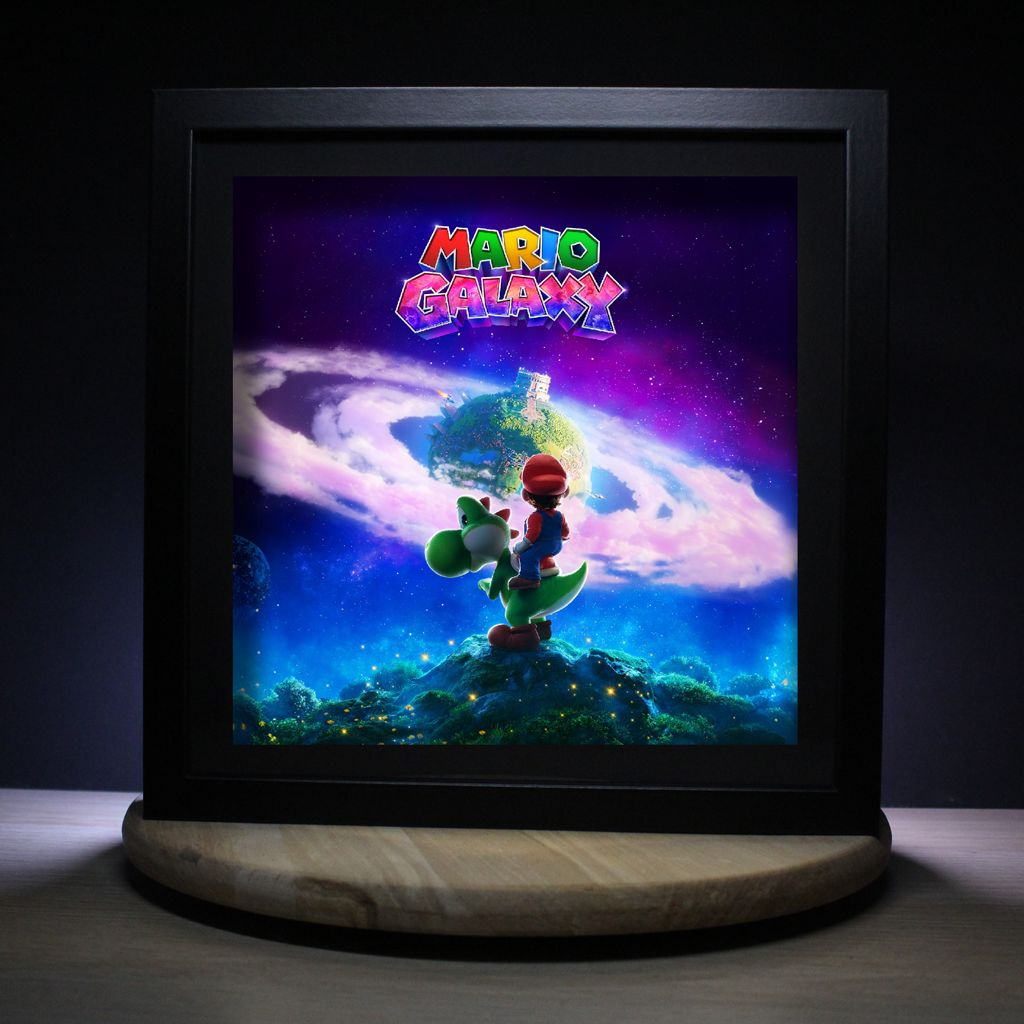 Dioramax - Cadre lumineux LED M%ario Galaxy | Déco Gaming-room | Tableau lumineux | Affiche jeux vidéo | Idée cadeau gamer | Retro-gaming