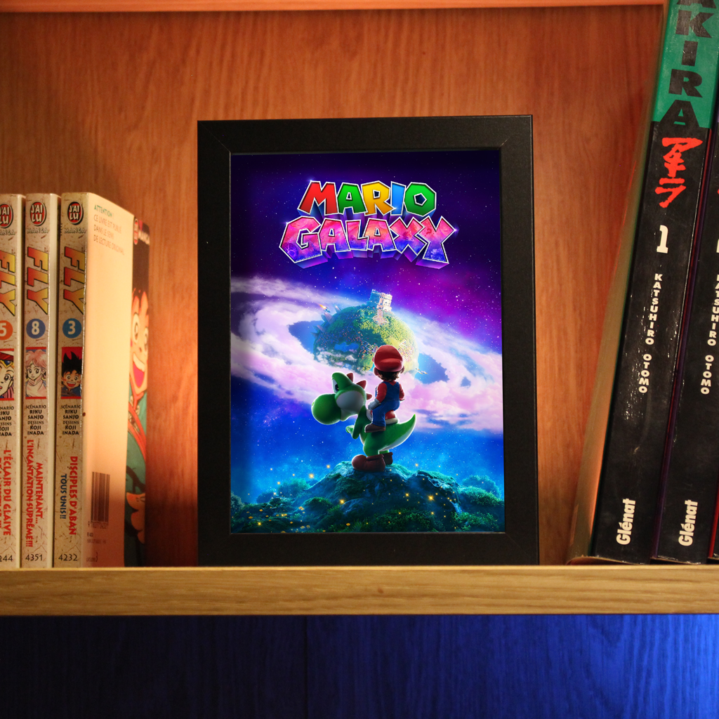 Dioramax - Cadre lumineux LED M%ario Galaxy | Déco Gaming-room | Tableau lumineux | Affiche jeux vidéo | Idée cadeau gamer | Retro-gaming