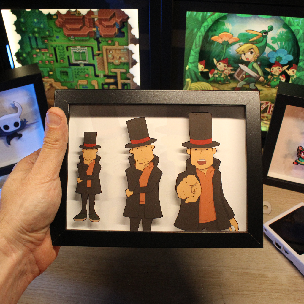 Dioramax - Cadre lumineux LED Layton | Déco Gaming-room | Tableau lumineux | Affiche jeux vidéo | Idée cadeau gamer | Retro-gaming