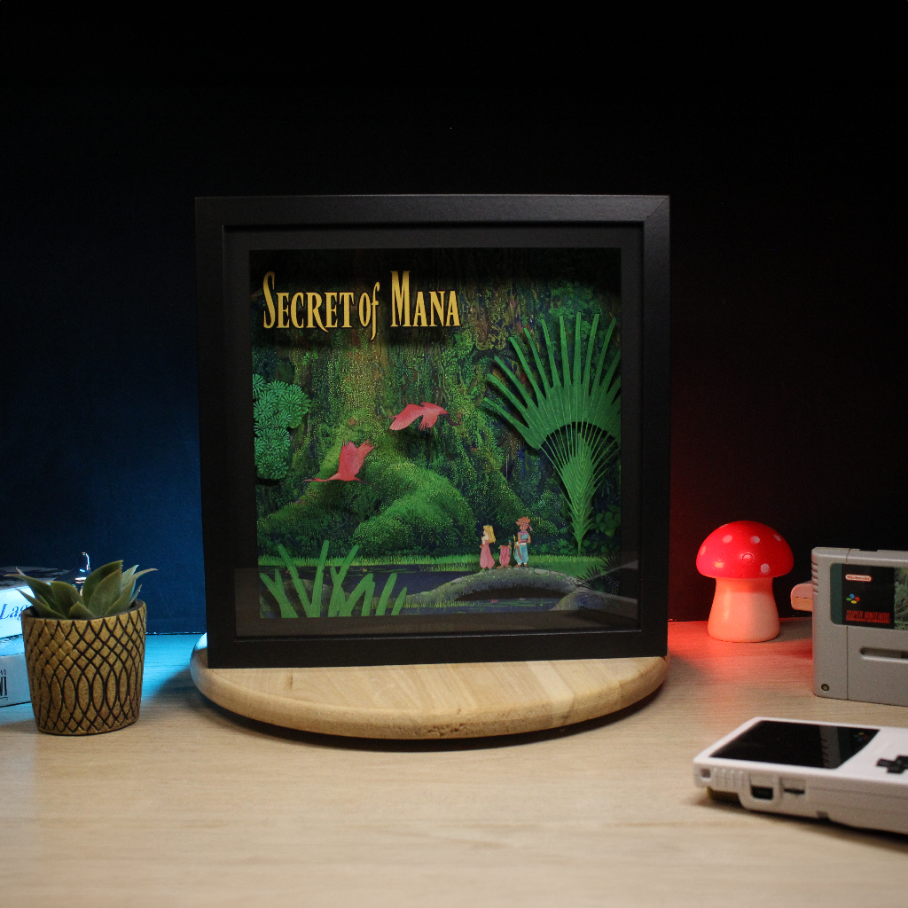 Dioramax - Cadre lumineux LED Secret of Mana | Déco Gaming-room | Tableau lumineux | Affiche jeux vidéo | Idée cadeau gamer | Retro-gaming