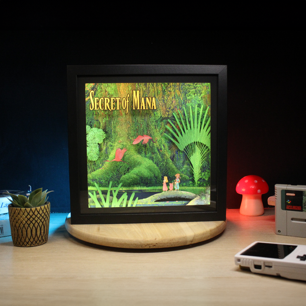 Dioramax - Cadre lumineux LED Secret of Mana | Déco Gaming-room | Tableau lumineux | Affiche jeux vidéo | Idée cadeau gamer | Retro-gaming