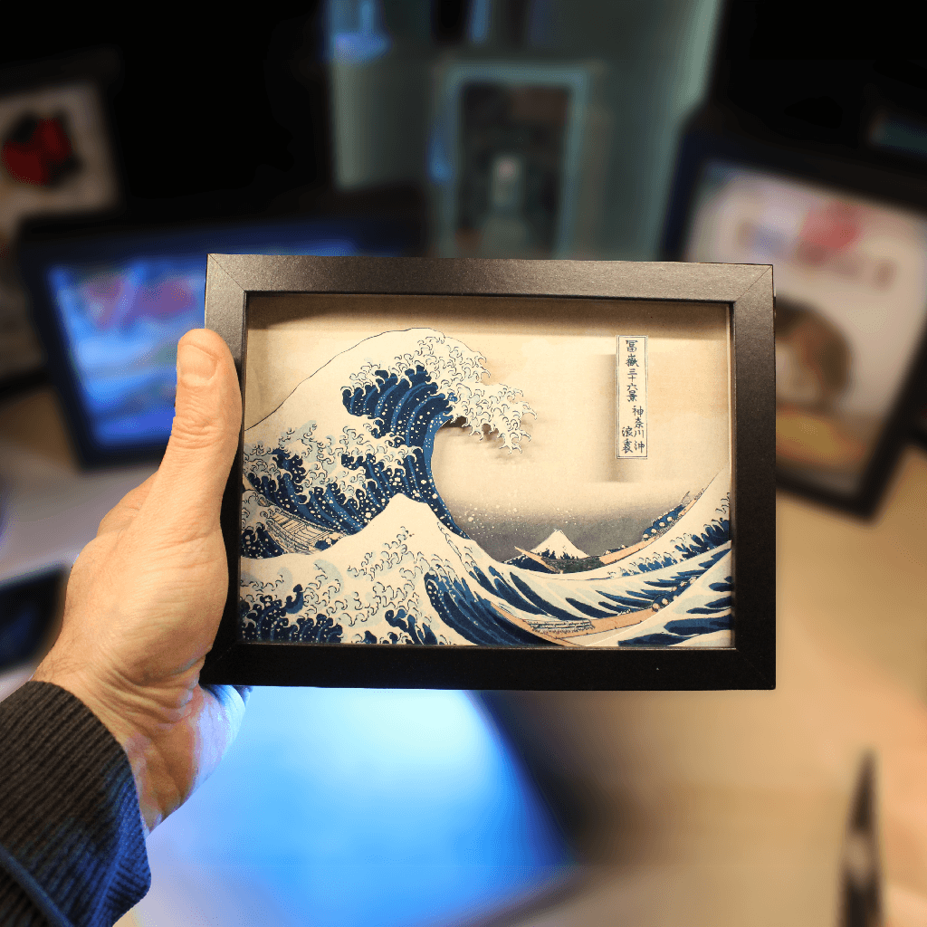Dioramax - Cadre lumineux LED Hokusai | Déco Gaming-room | Tableau lumineux | Affiche jeux vidéo | Idée cadeau gamer | Retro-gaming