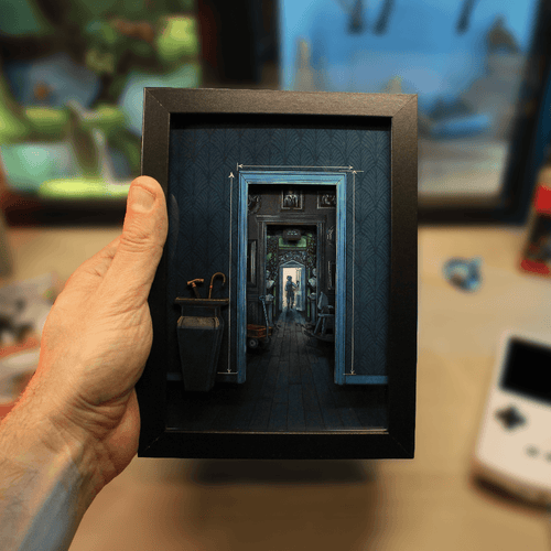 Dioramax - Cadre lumineux LED Blue Prince | Déco Gaming-room | Tableau lumineux | Affiche jeux vidéo | Idée cadeau gamer | Retro-gaming