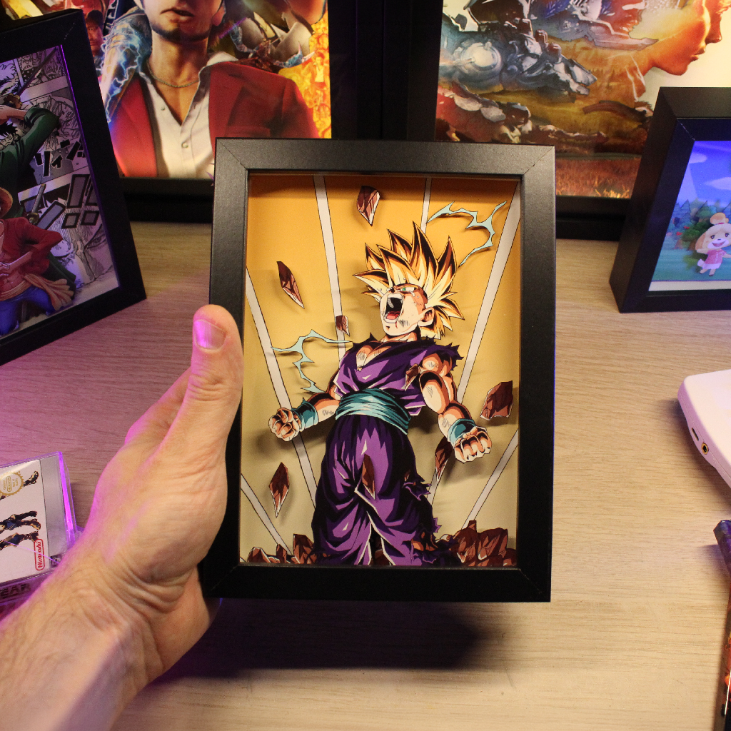 Dioramax - Cadre lumineux LED DBZ Gohan | Déco Gaming-room | Tableau lumineux | Affiche jeux vidéo | Idée cadeau gamer | Retro-gaming